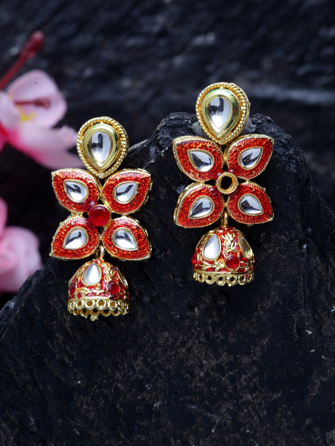 

Moedbuille Red Dome Shaped Jhumkas Earrings