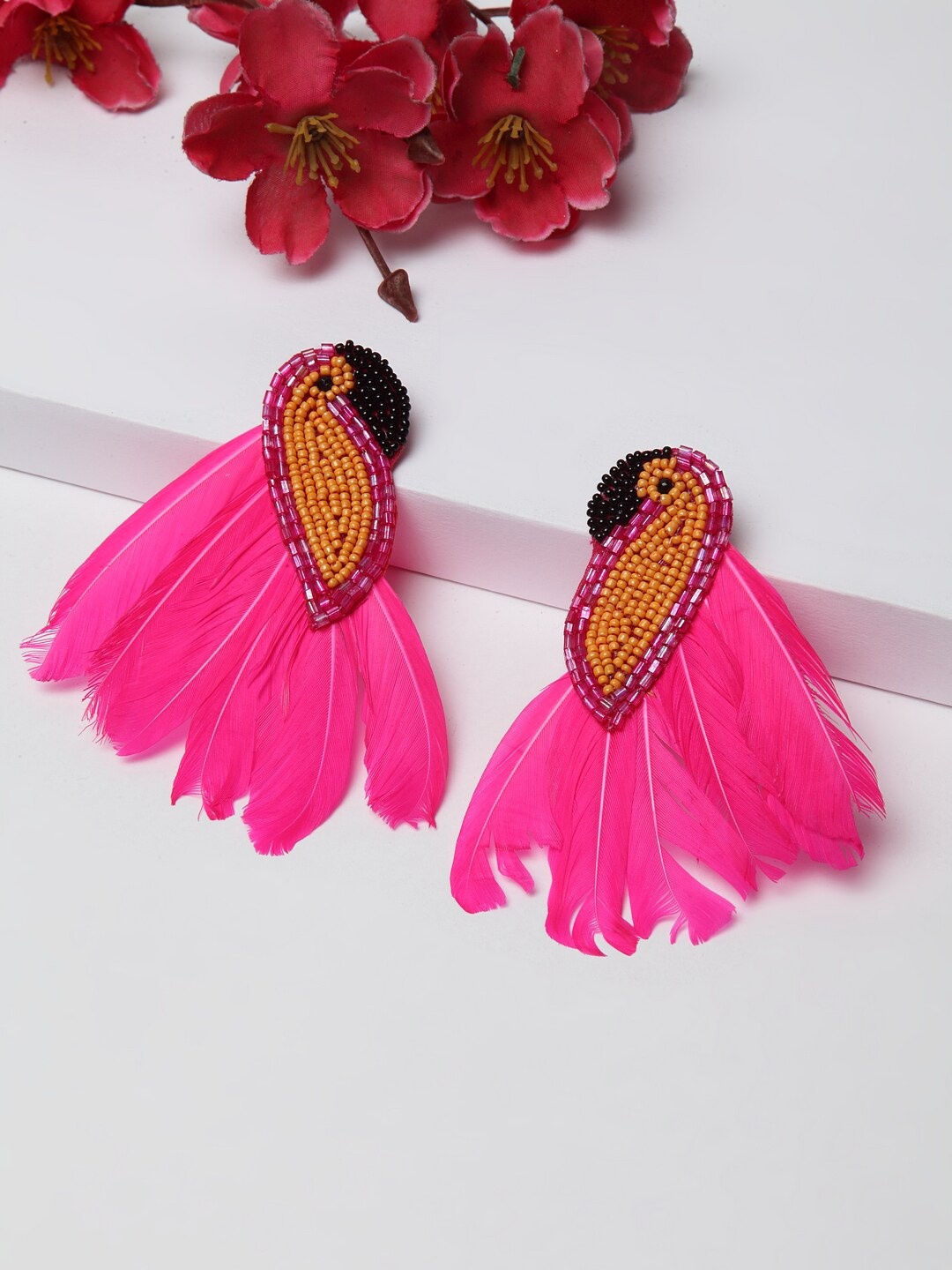 

Moedbuille Pink Peacock Shaped Drop Earrings