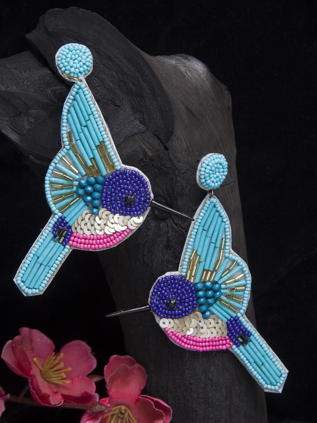 

Moedbuille Turquoise Blue Peacock Shaped Drop Earrings