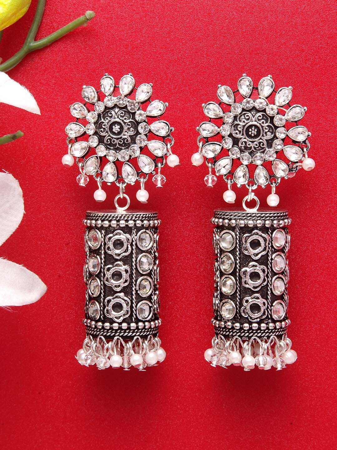 

Moedbuille Silver-Toned Dome Shaped Studs Earrings