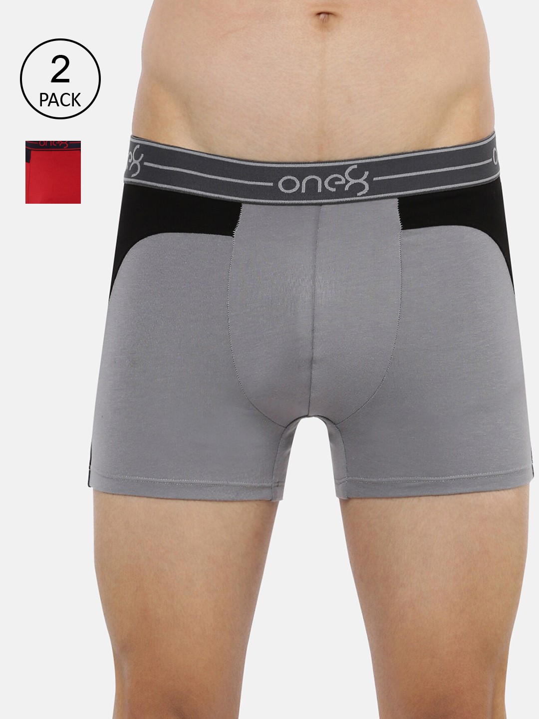 

one8 by Virat Kohli Men Pack Of 2 Solid Trunks ONE8_712_GR_RD_2PC, Red