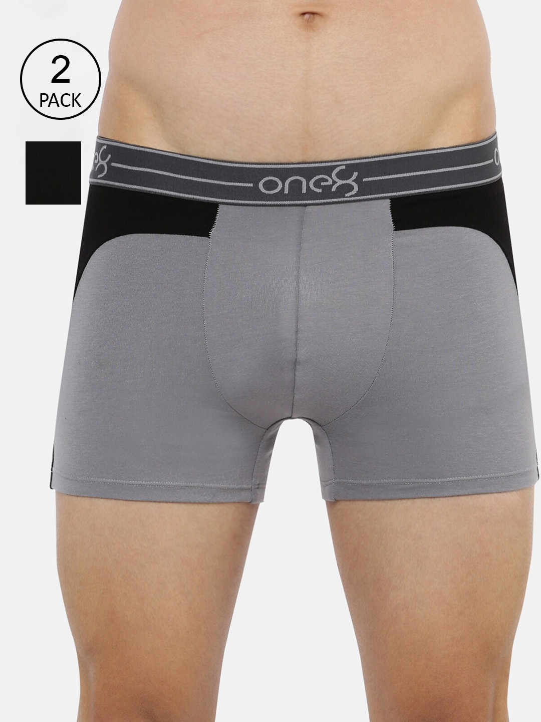 

one8 by Virat Kohli Men Pack Of 2 Grey & Navy Blue Solid Cotton Trunk