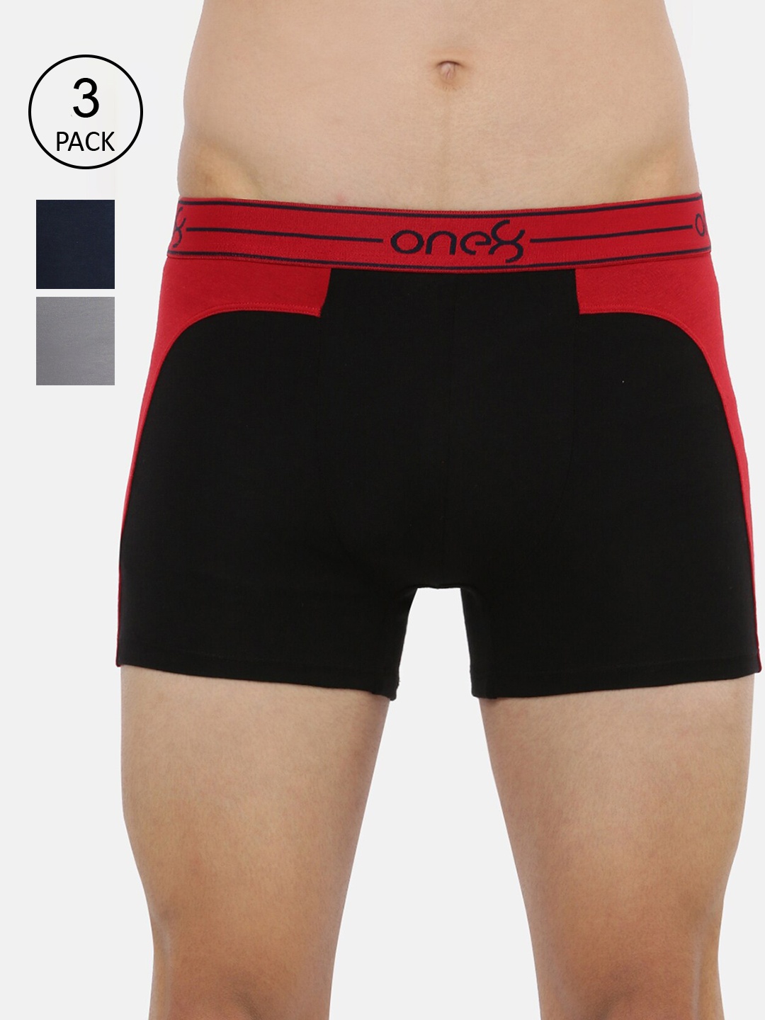 

one8 by Virat Kohli Men Pack Of 3 Solid Trunks ONE8_712_BLK_GR_MBU_3PC, Black