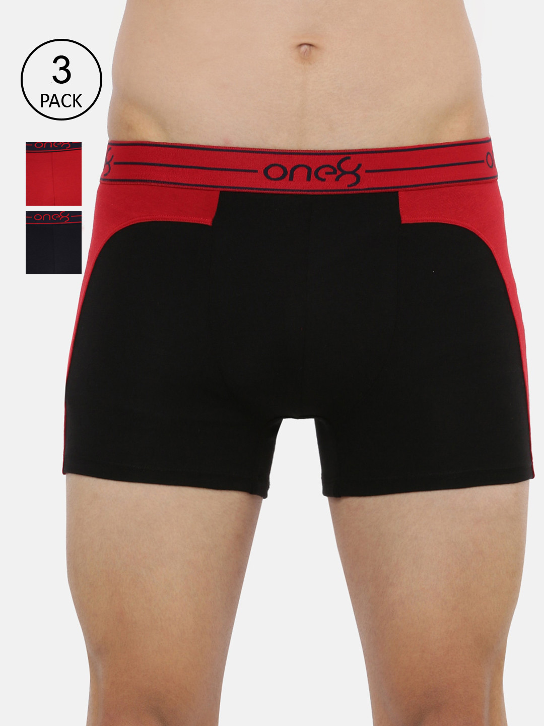 

one8 by Virat Kohli Men Pack Of 3 Solid Trunks ONE8_712_BLK_NB_RD_3PC, Black