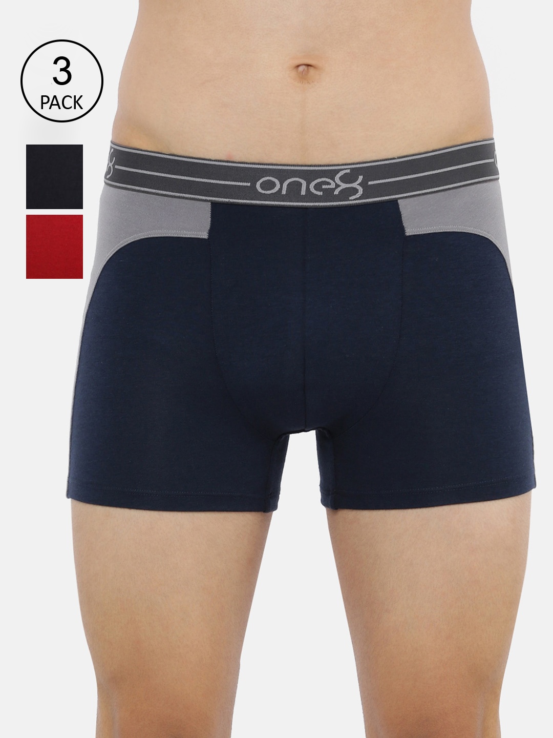 

one8 by Virat Kohli Men Pack of 3 Solid Trunks ONE8_712_MBU_NB_RD_3PC, Blue