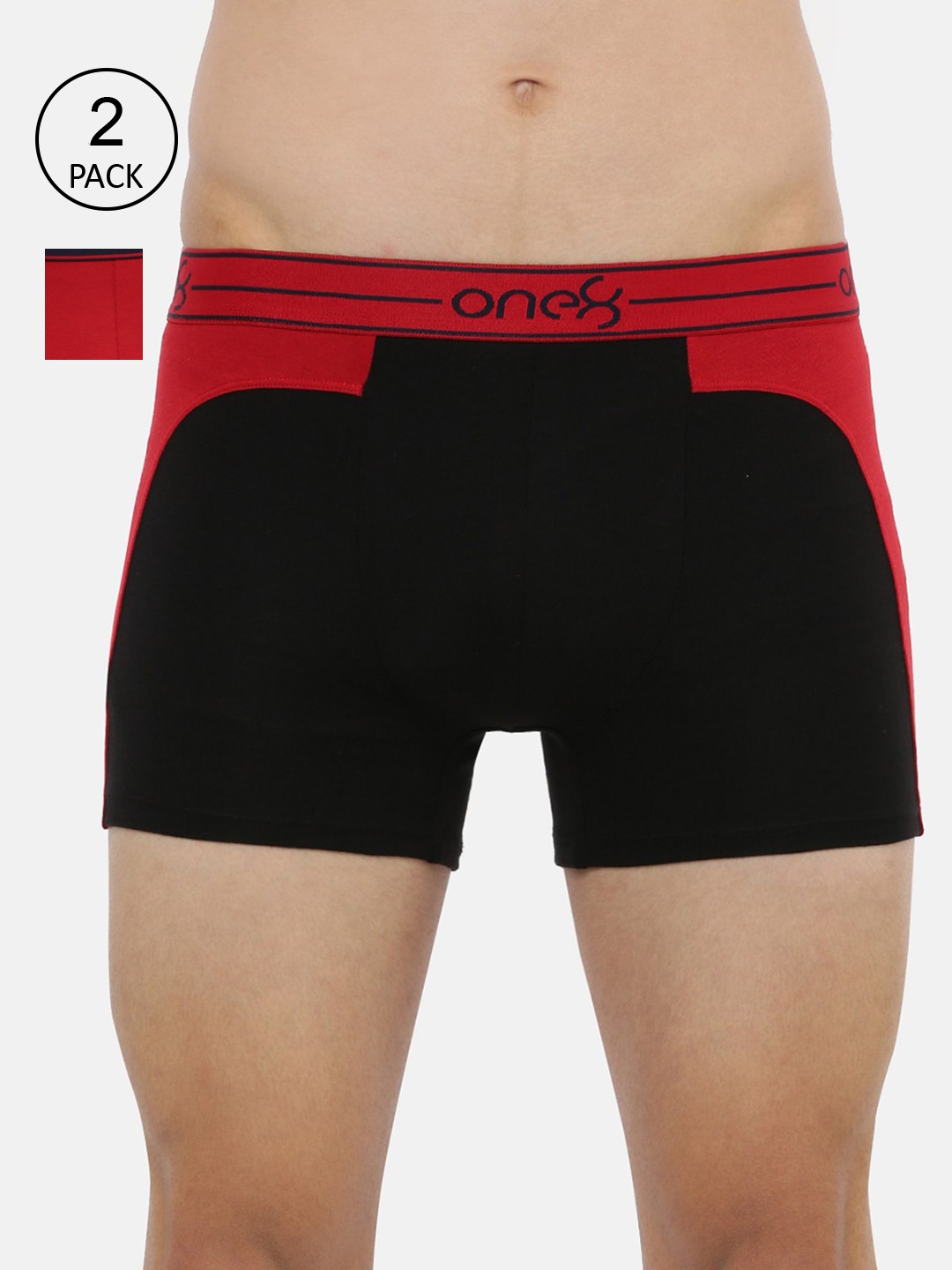 

one8 by Virat Kohli Men Pack Of 2 Solid Trunks ONE8_712_BLK_RD_2PC, Black