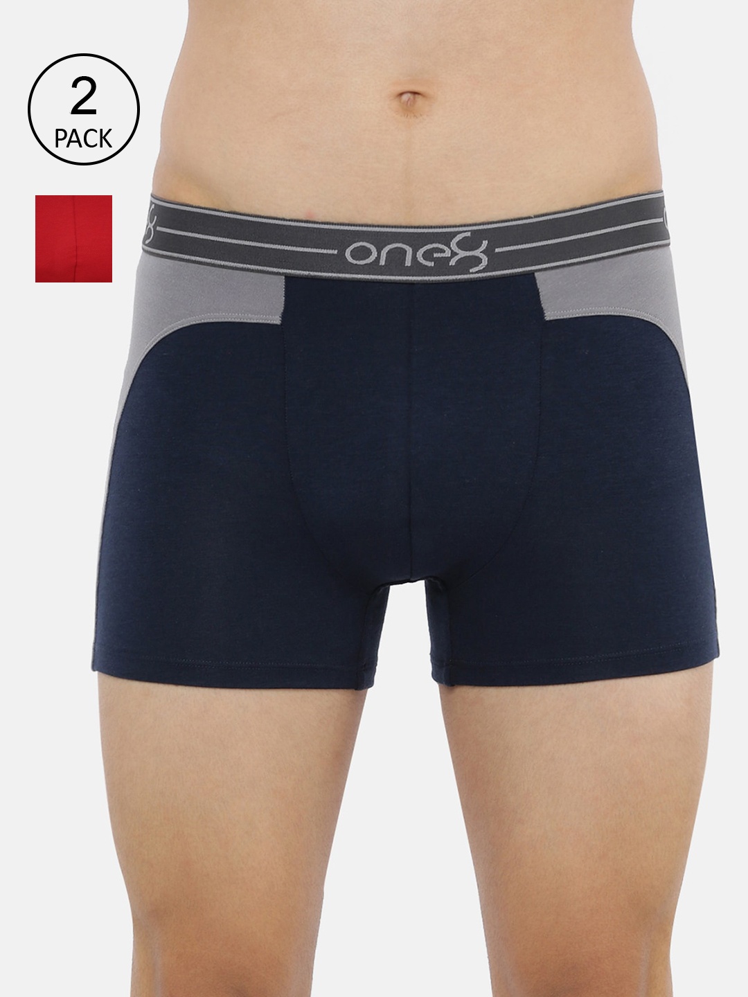 

one8 by Virat Kohli Men Pack Of 2 Solid Trunks ONE8_712_MBU_RD_2PC, Multi