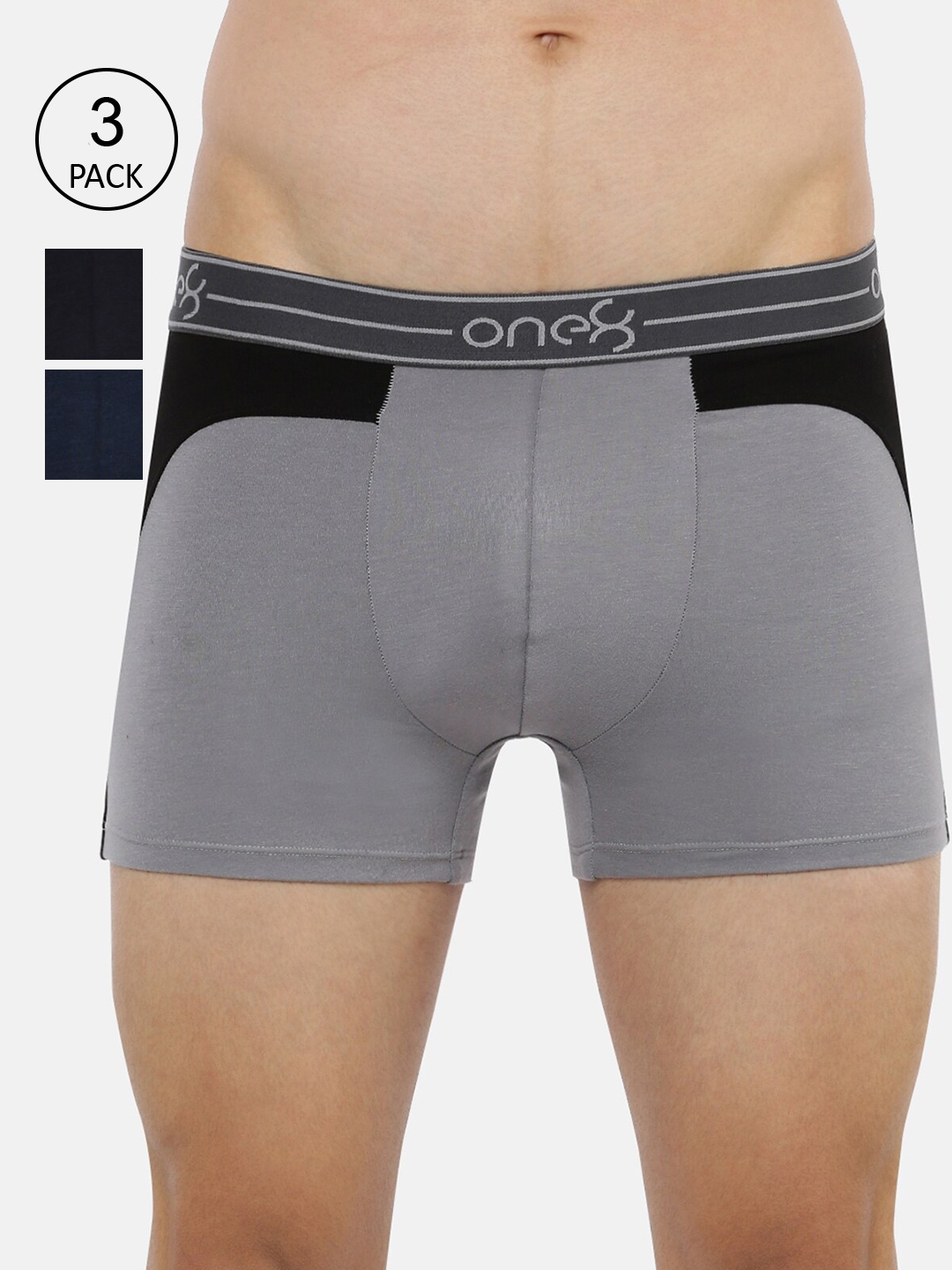 

one8 by Virat Kohli Men Pack Of 3 Solid Trunks ONE8_712_GR_MBU_NB_3PC, Grey