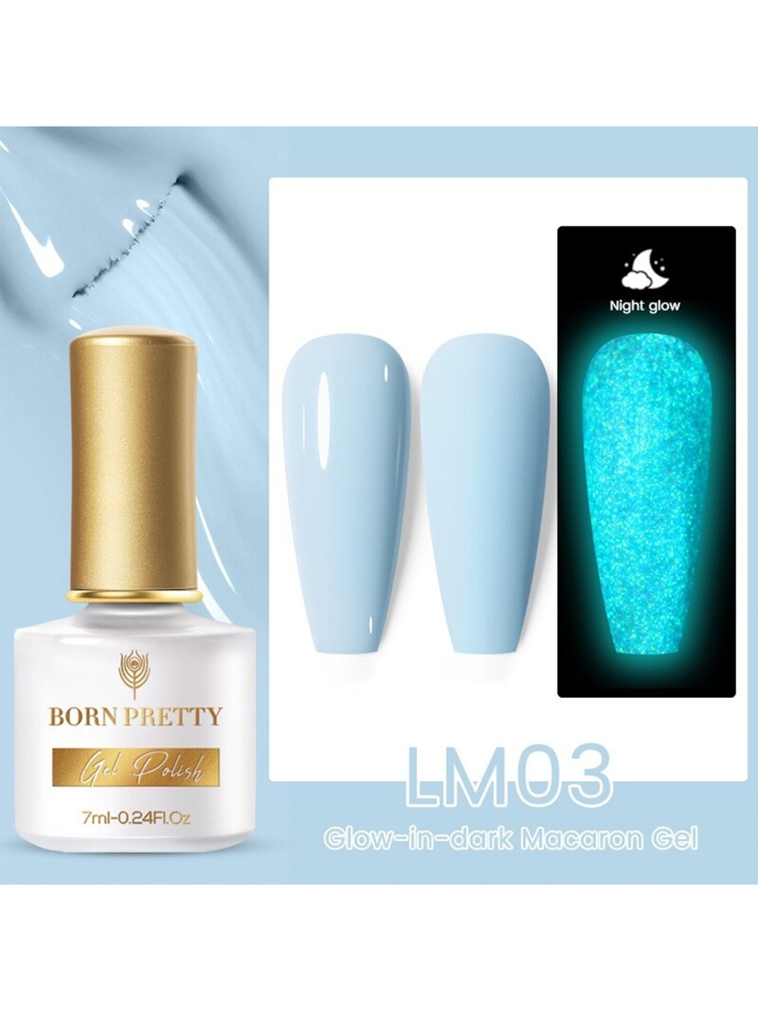 

BORN PRETTY Glow-In-Dark Macaron Gel Nail Polish - LM03, Blue