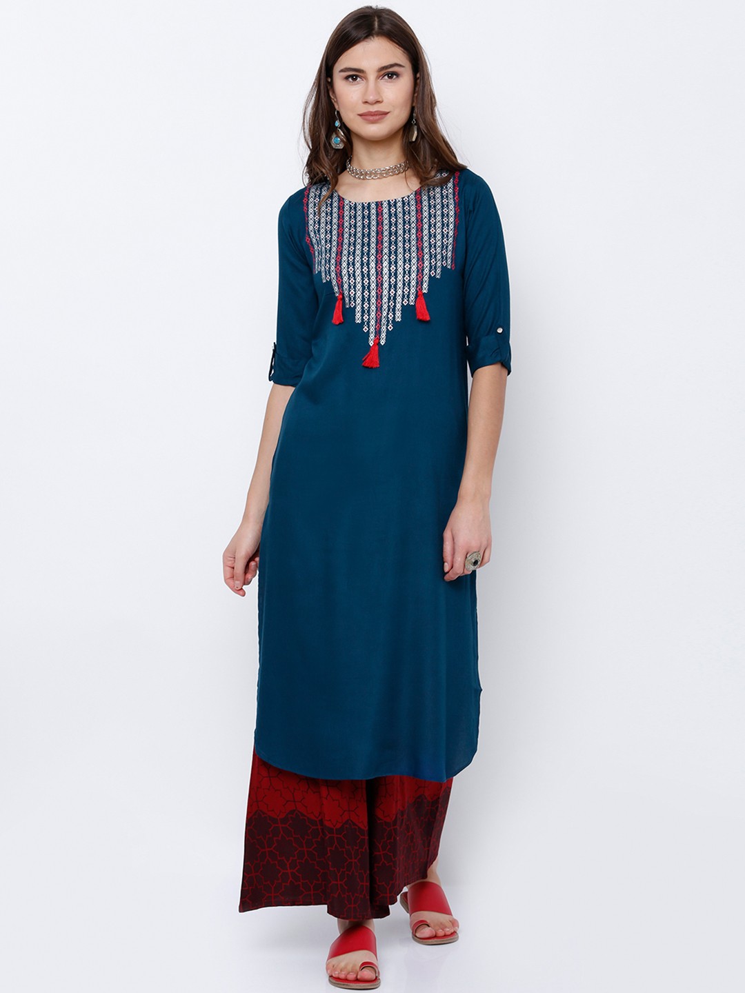 

Vishudh Kurtas Teal Blue Printed Kurta