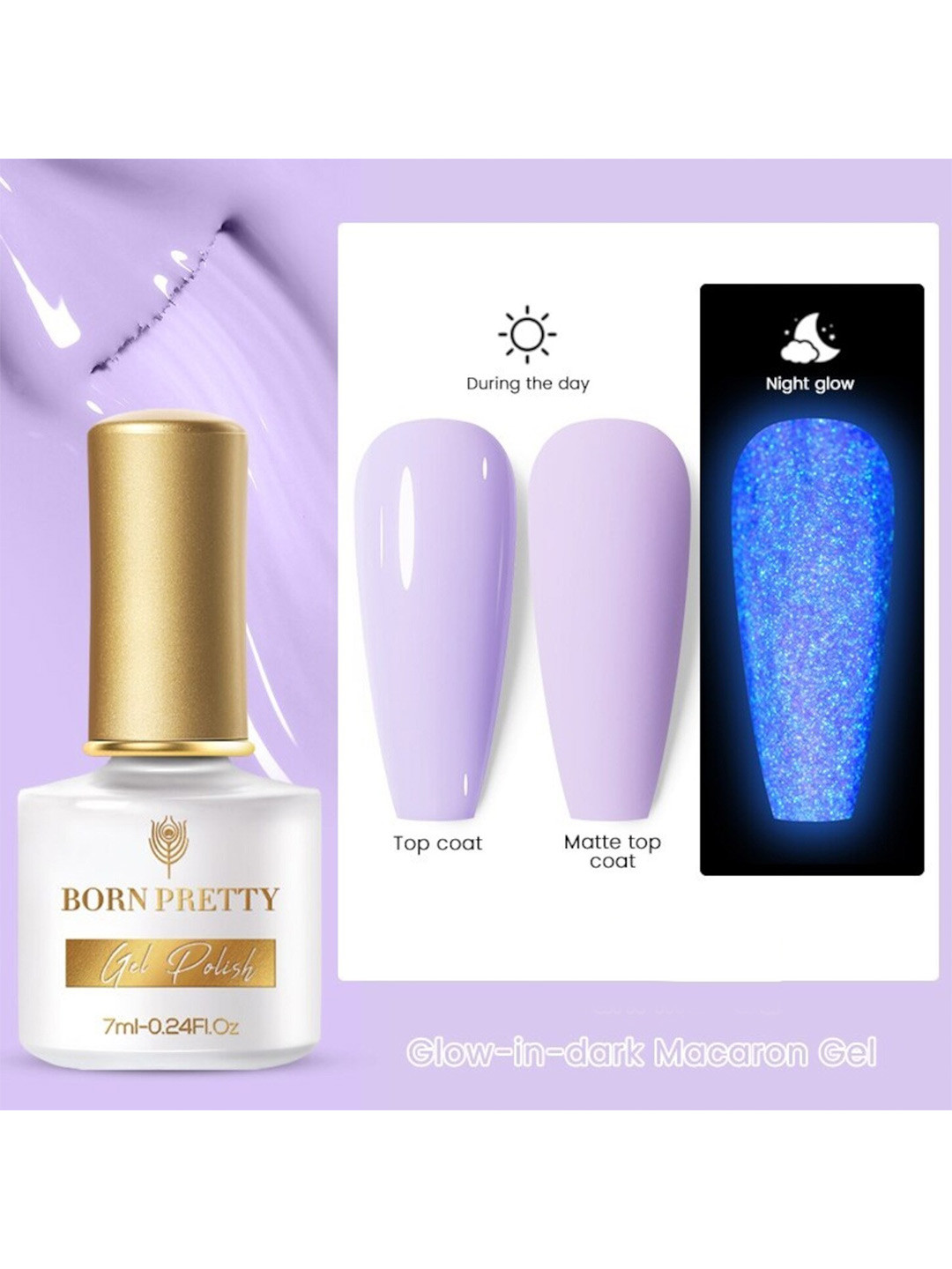 

BORN PRETTY Glow-In-Dark Macaron Gel Nail Polish - LM02, Purple