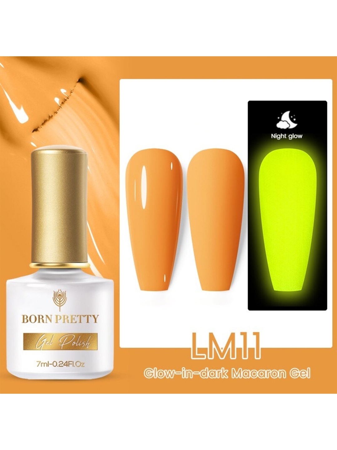 

BORN PRETTY Glow-In-Dark Macaron Gel Nail Polish - LM11, Orange