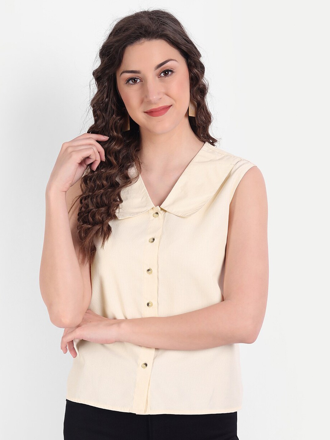 

MINGLAY Yellow Mandarin Collar Top