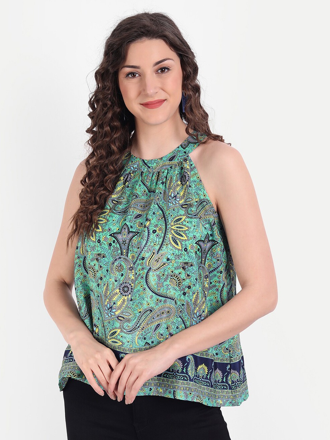 

MINGLAY Green Tribal Print Top
