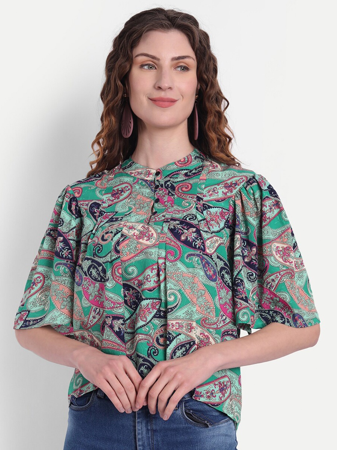 

MINGLAY Green Print Top