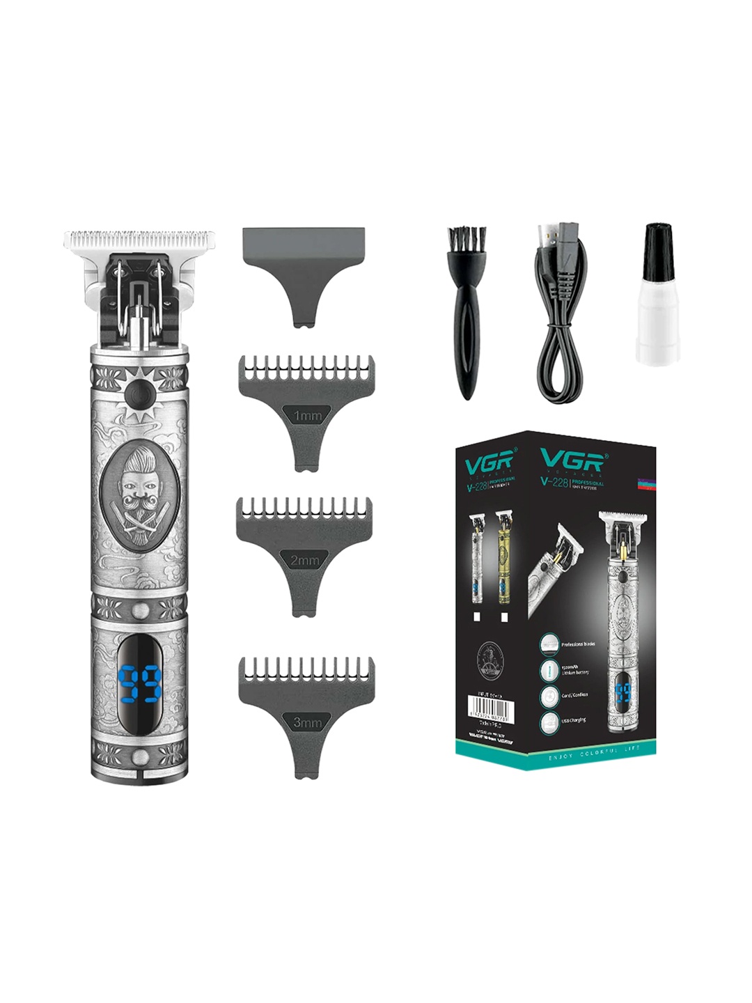 

VGR Men V-228 Professional Hair Clipper with LED Display - Silver-Toned