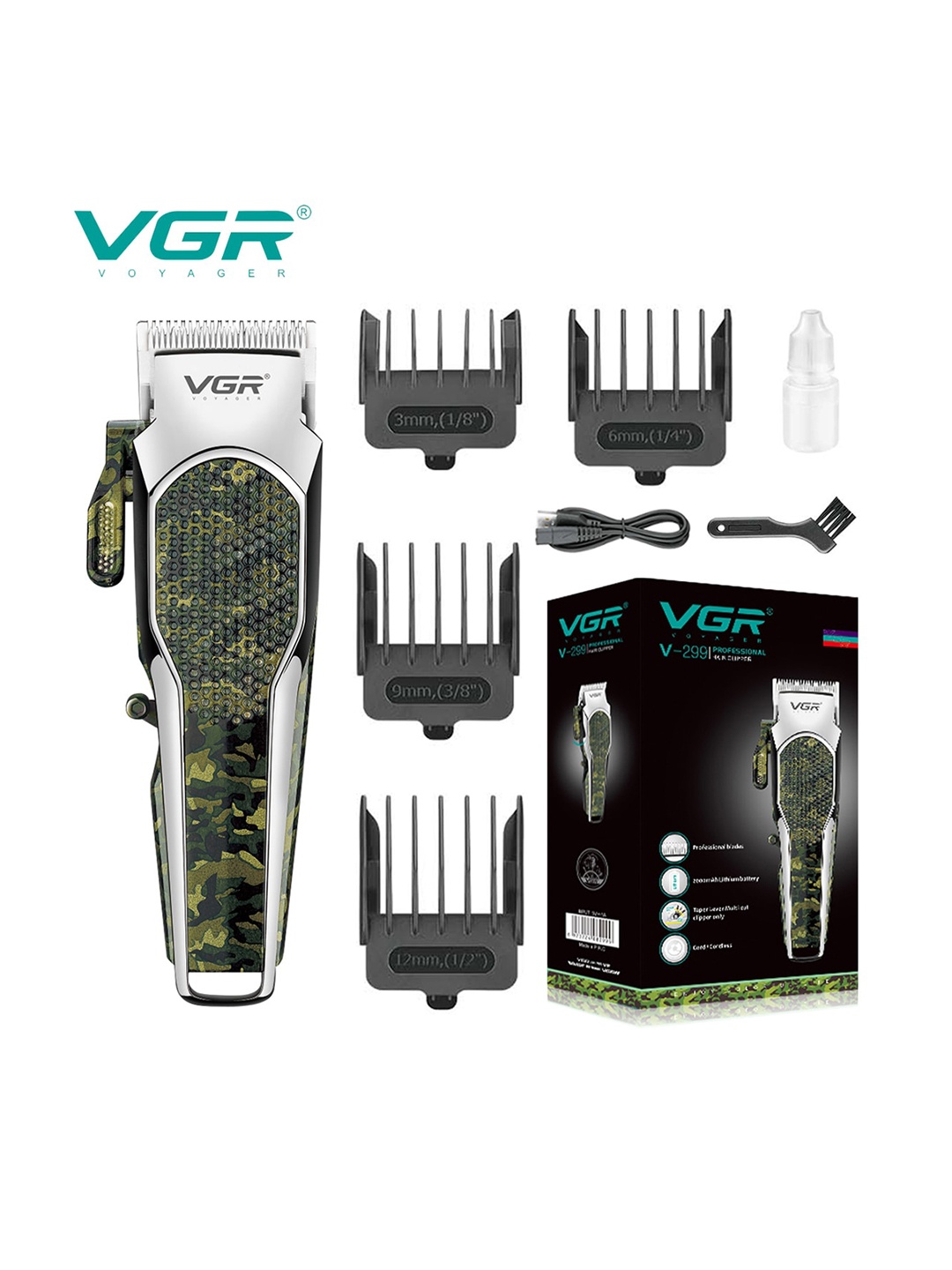 

VGR Men V-299 Camouflage Professional Hair Clipper 150 Min Runtime Trimmer - Green