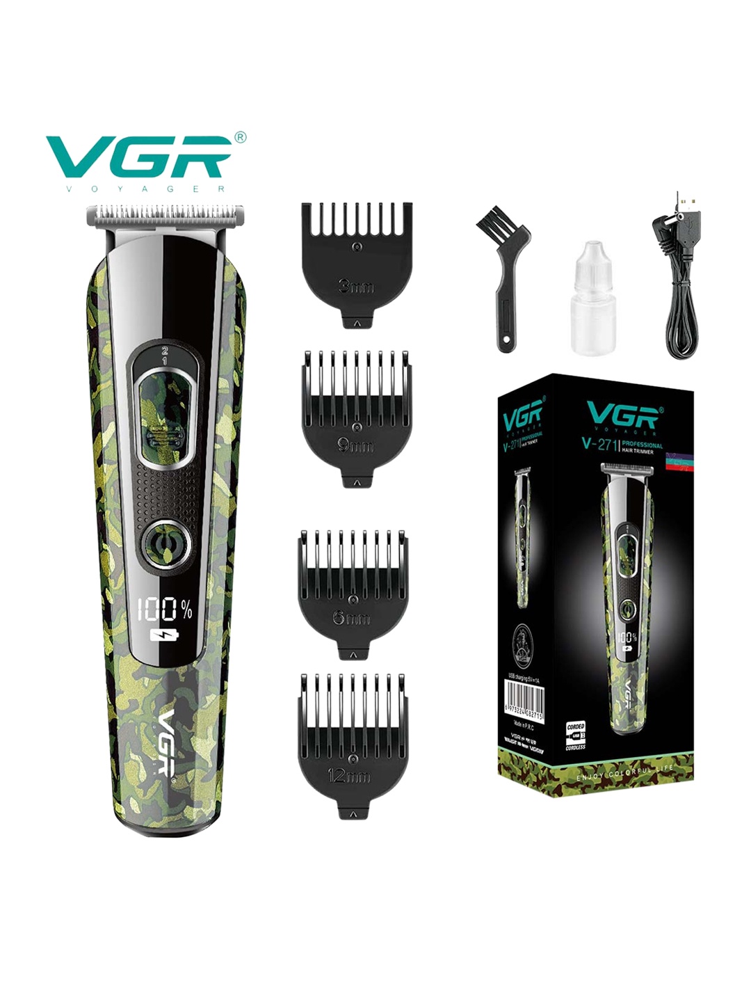 

VGR Men V-271 Camouflage Professional Hair Trimmer - Olive Green & Black