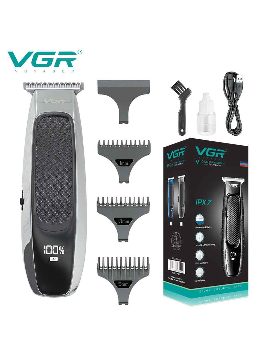 

VGR Men V-255 with LED Display & IPX7 Fully Washable 120 Min Runtime Trimmer - Black