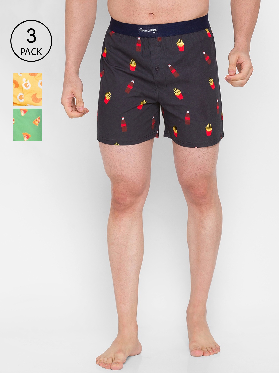 

SMUGGLERZ INC. Men Pack Of 3 Assorted Pure Cotton Boxers BXRR Pack