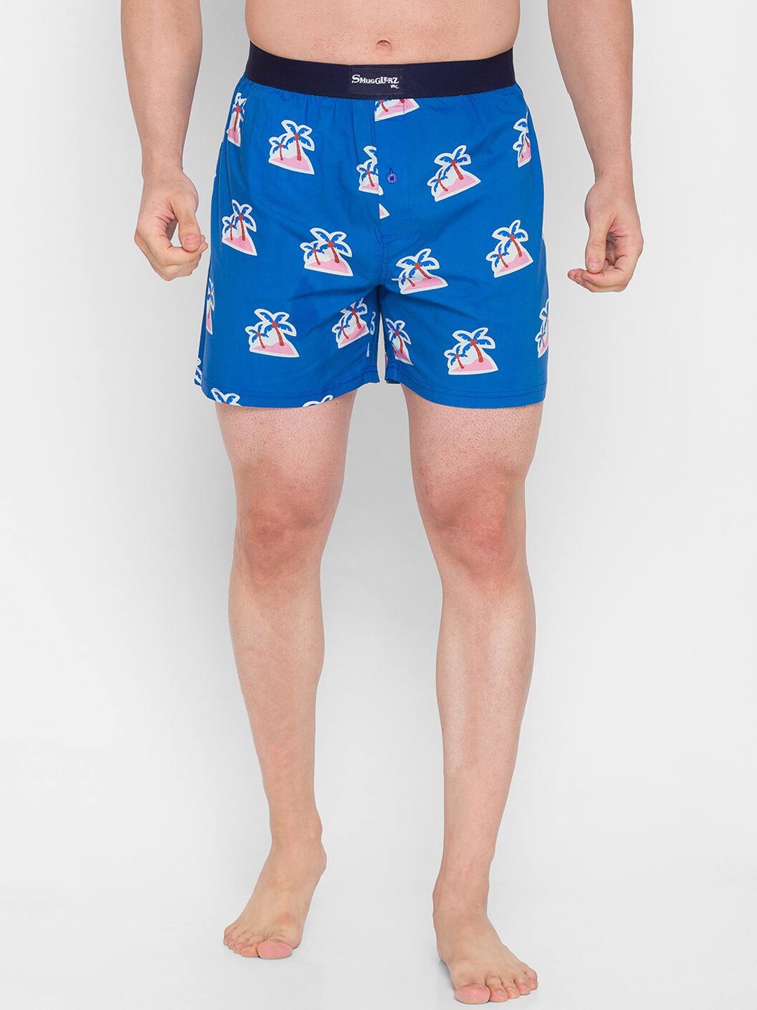 

SMUGGLERZ INC. Men Navy Blue Printed Boxers PALM TREE-BXRR-NAVY-L