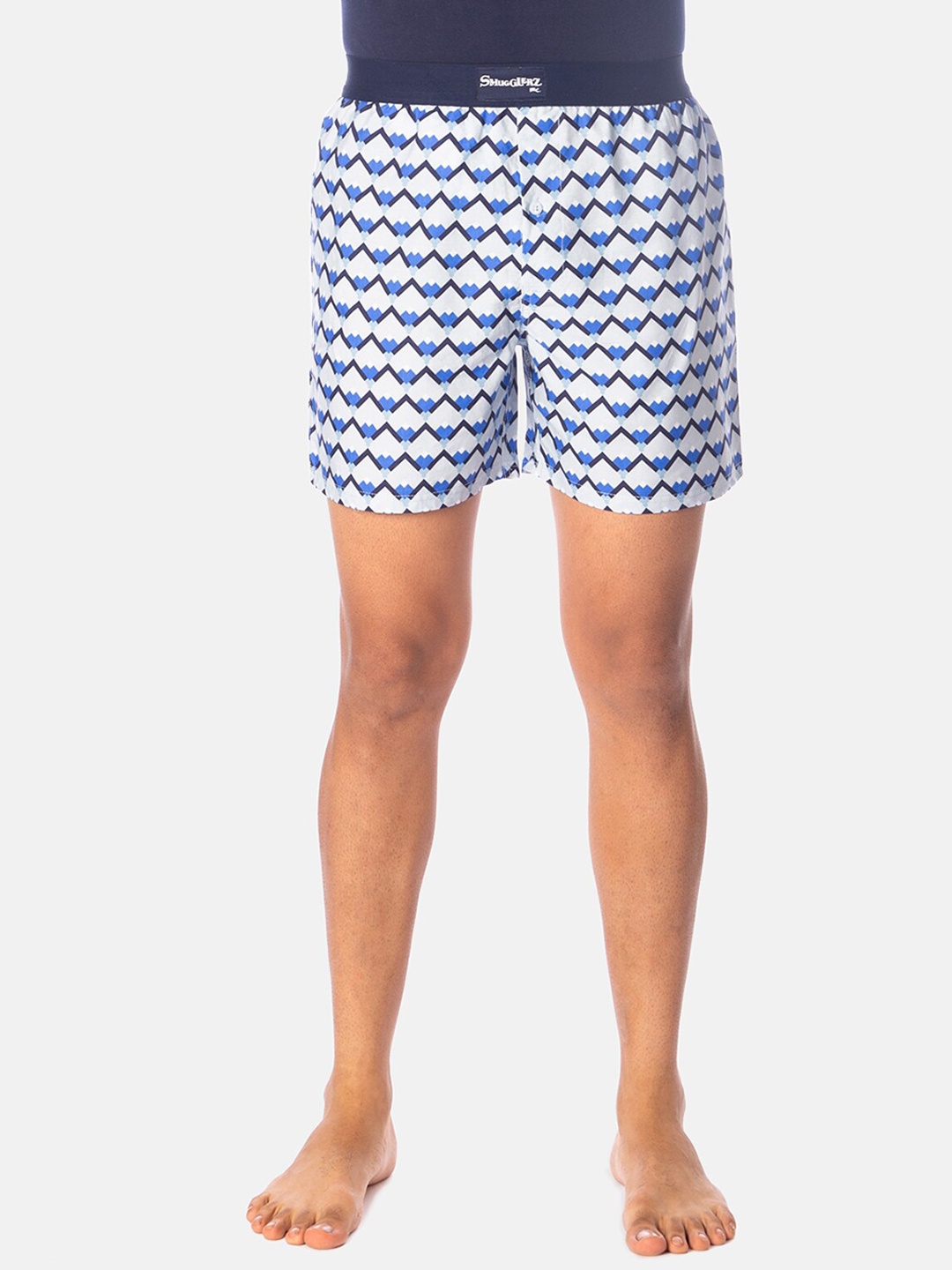 

SMUGGLERZ INC. Men White & Blue Printed Pure Cotton Boxer BXRR