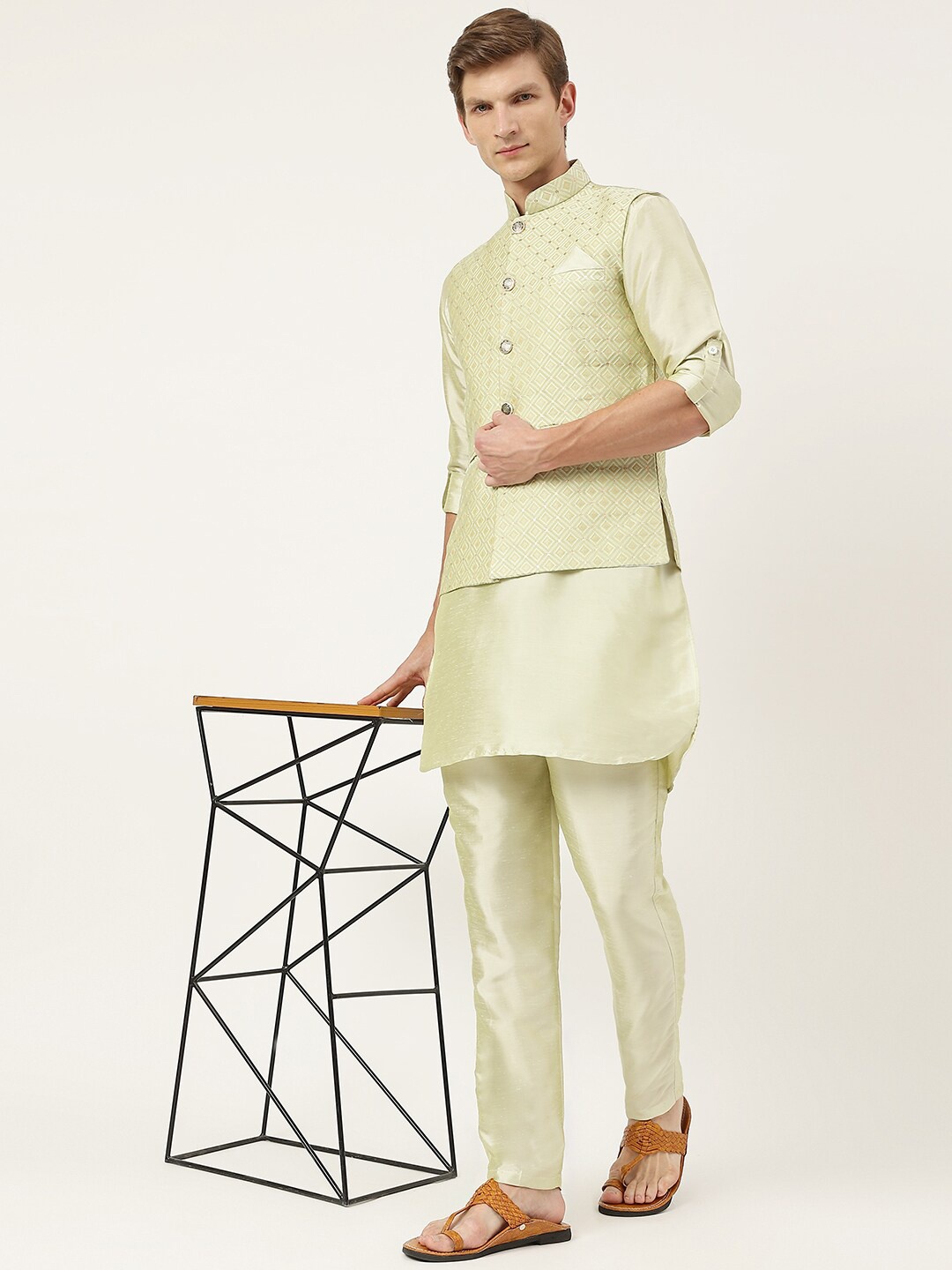 

Aj DEZInES Men Green Kurti with Trousers