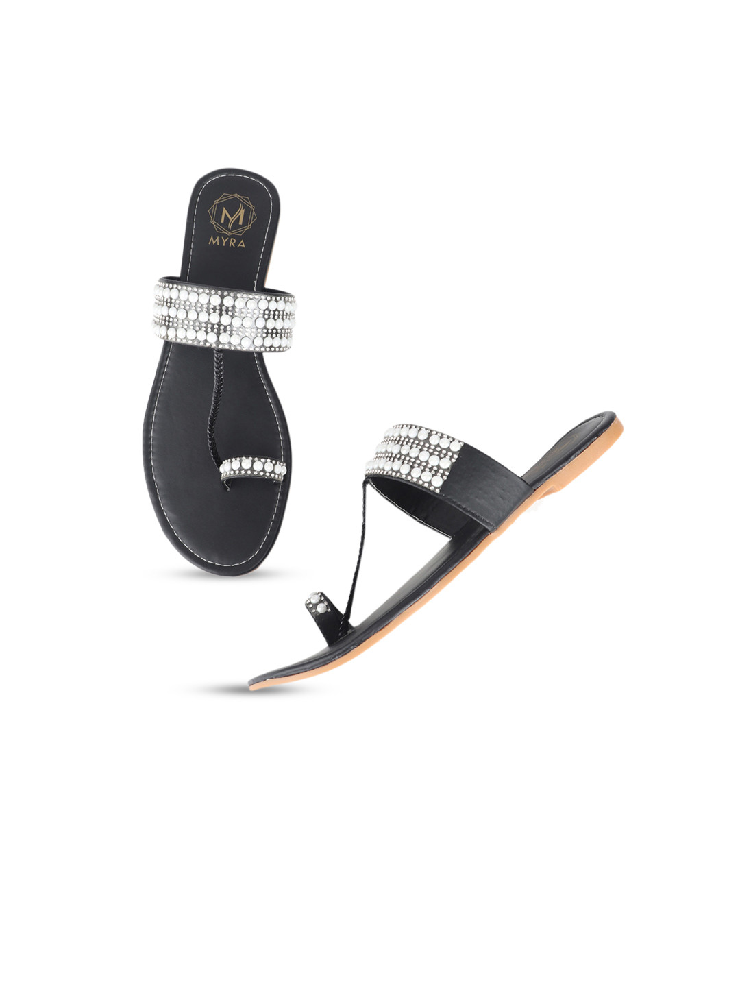 

Myra Women Black Pearl Embellished One Toe Flats