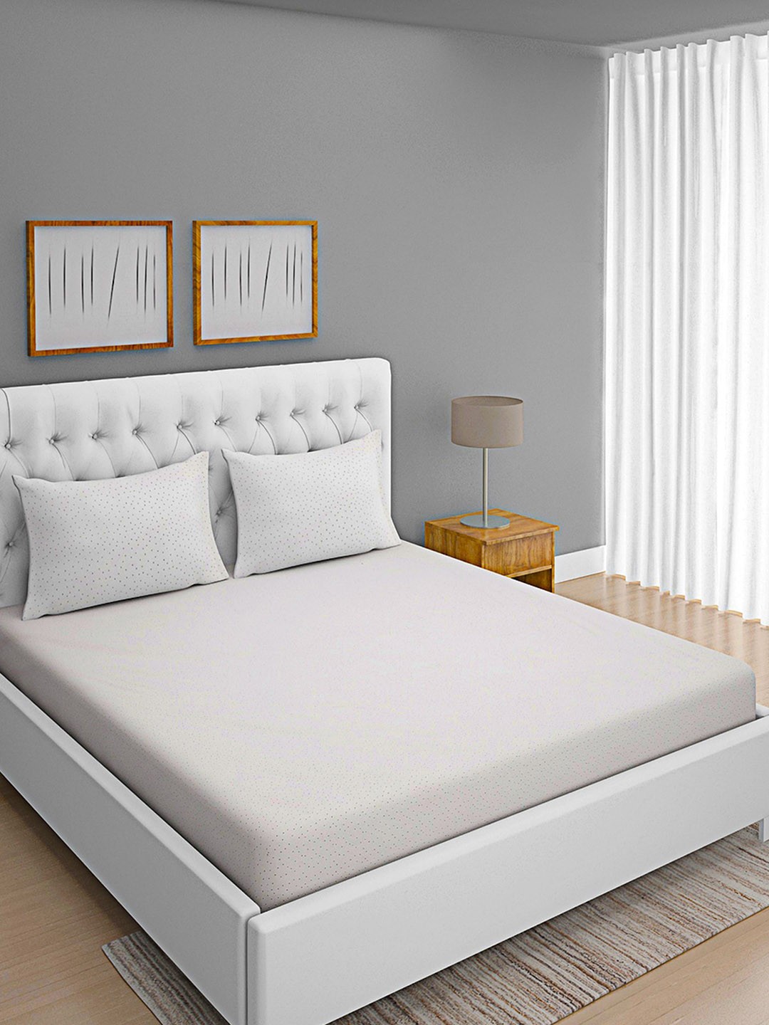 

ROMEE Cream-Coloured Printed 144 TC Queen Cotton Bedsheet with 2 Pillow Covers