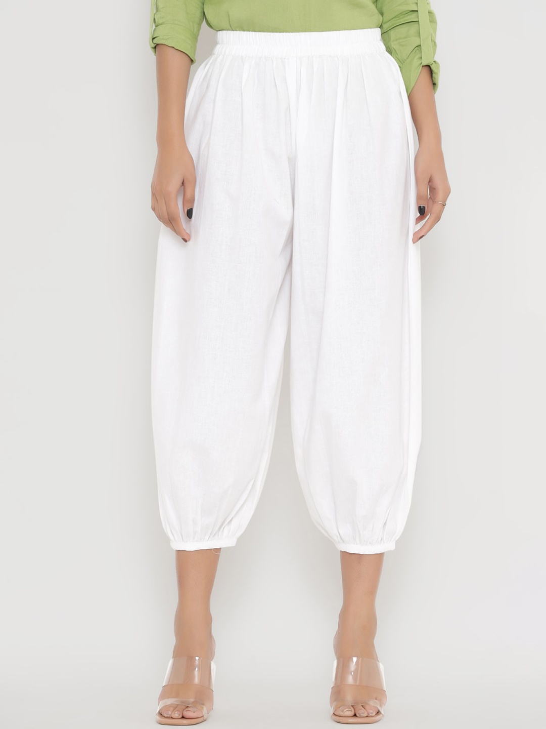 

PINKVILLE JAIPUR Women White Solid Cotton Loose-Fit Harem Pants
