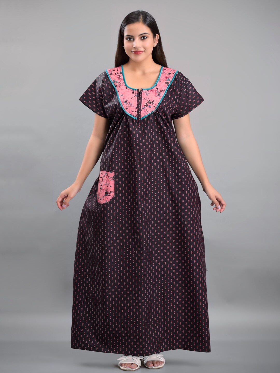 

Apratim Black Printed Maxi Nightdress