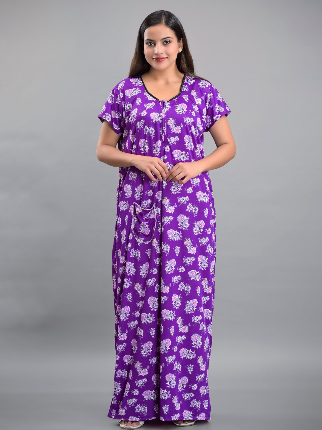

Apratim Purple Printed Maxi Nightdress