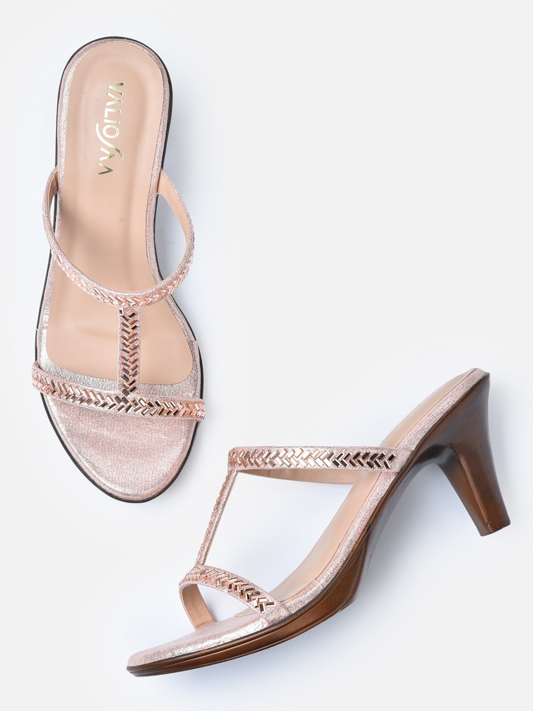 

VALIOSAA Women Rose Gold Embellished Block Heels