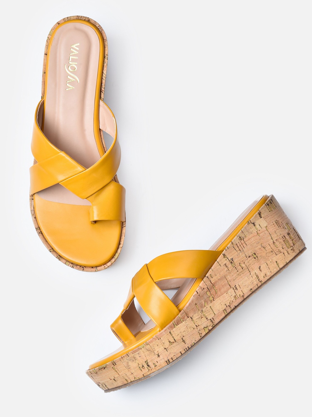 

VALIOSAA Mustard Platform Peep Toes with Buckles