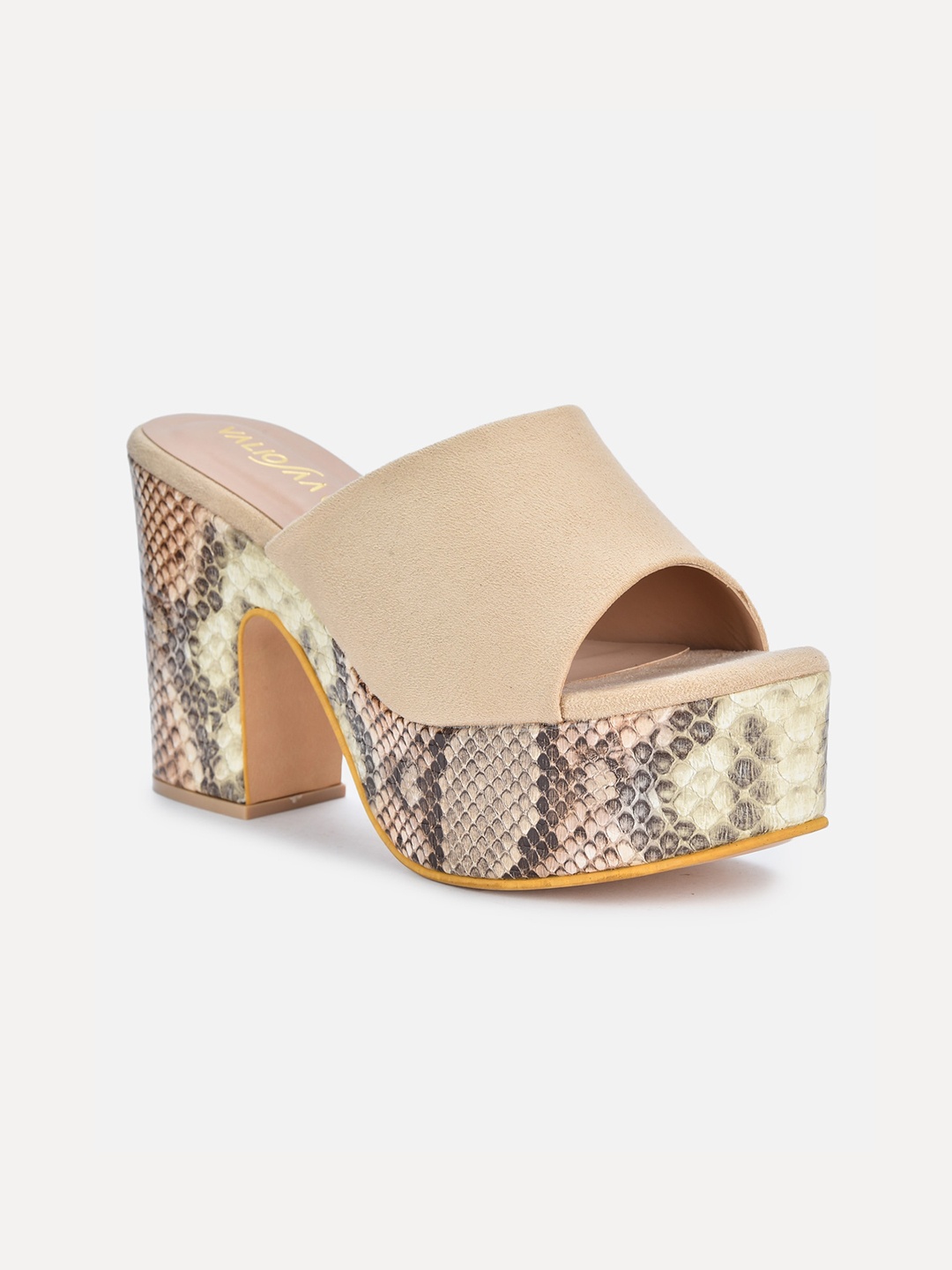 

VALIOSAA Cream-Coloured Printed Suede Block Mules