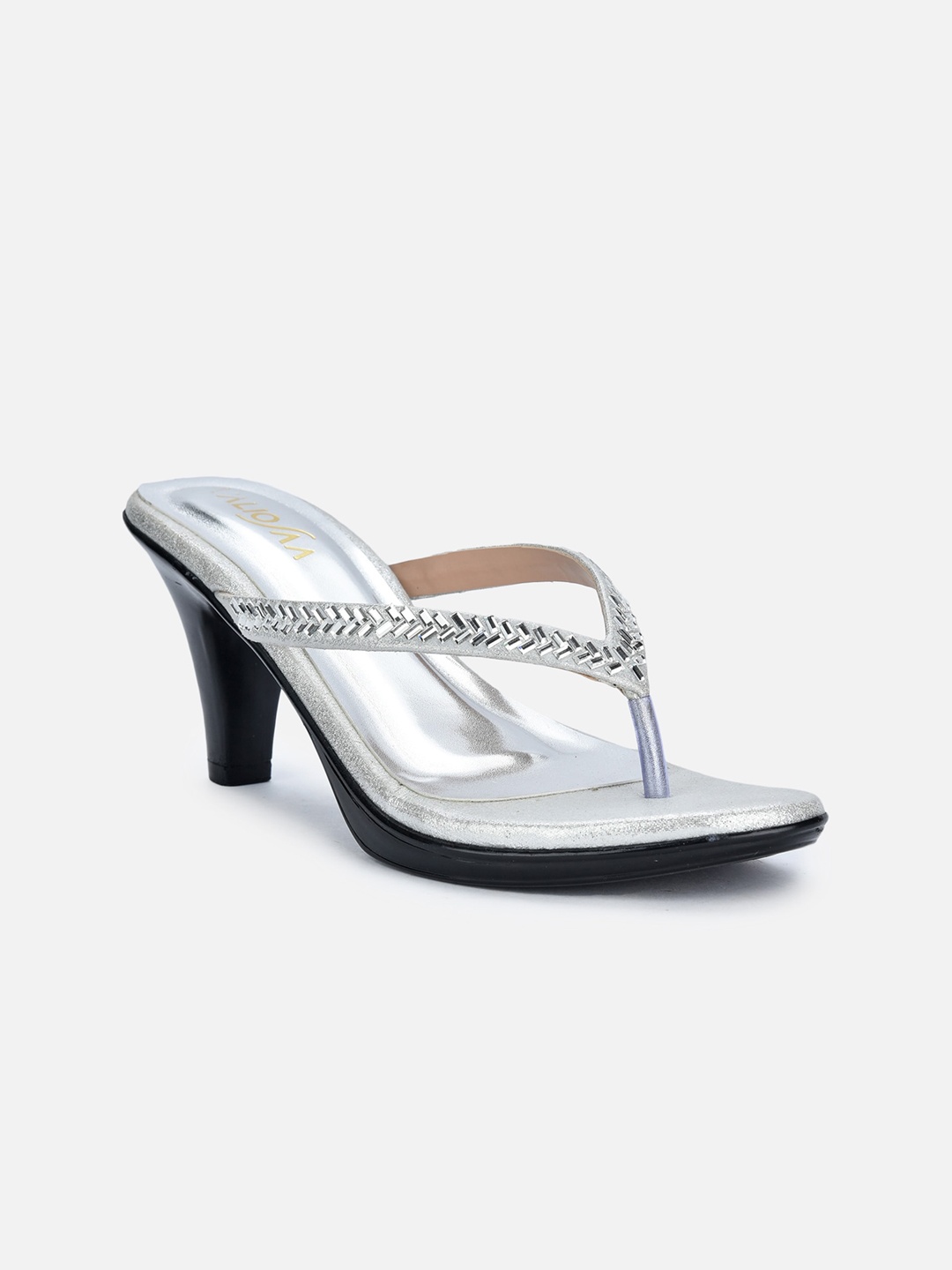 

VALIOSAA Silver-Toned Ethnic Block Sandals