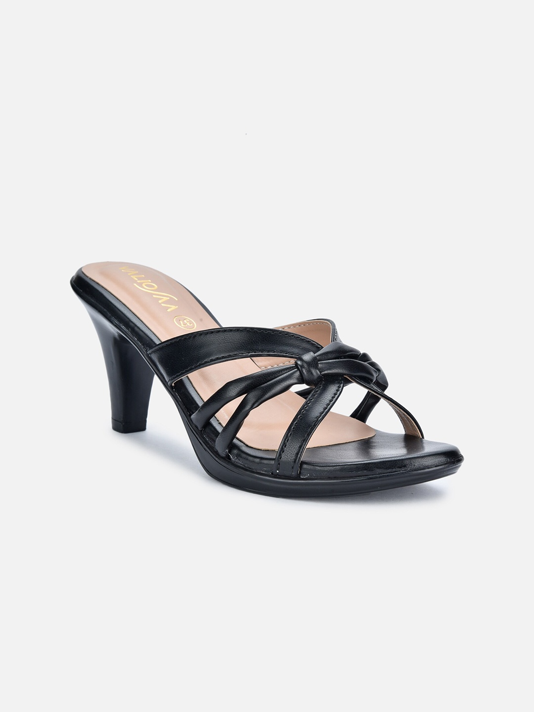 

VALIOSAA Black Embellished Block Sandals