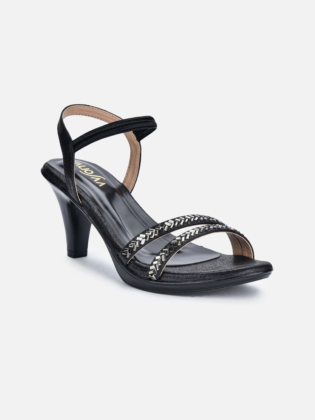 

VALIOSAA Black Embellished Ethnic Stiletto Sandals