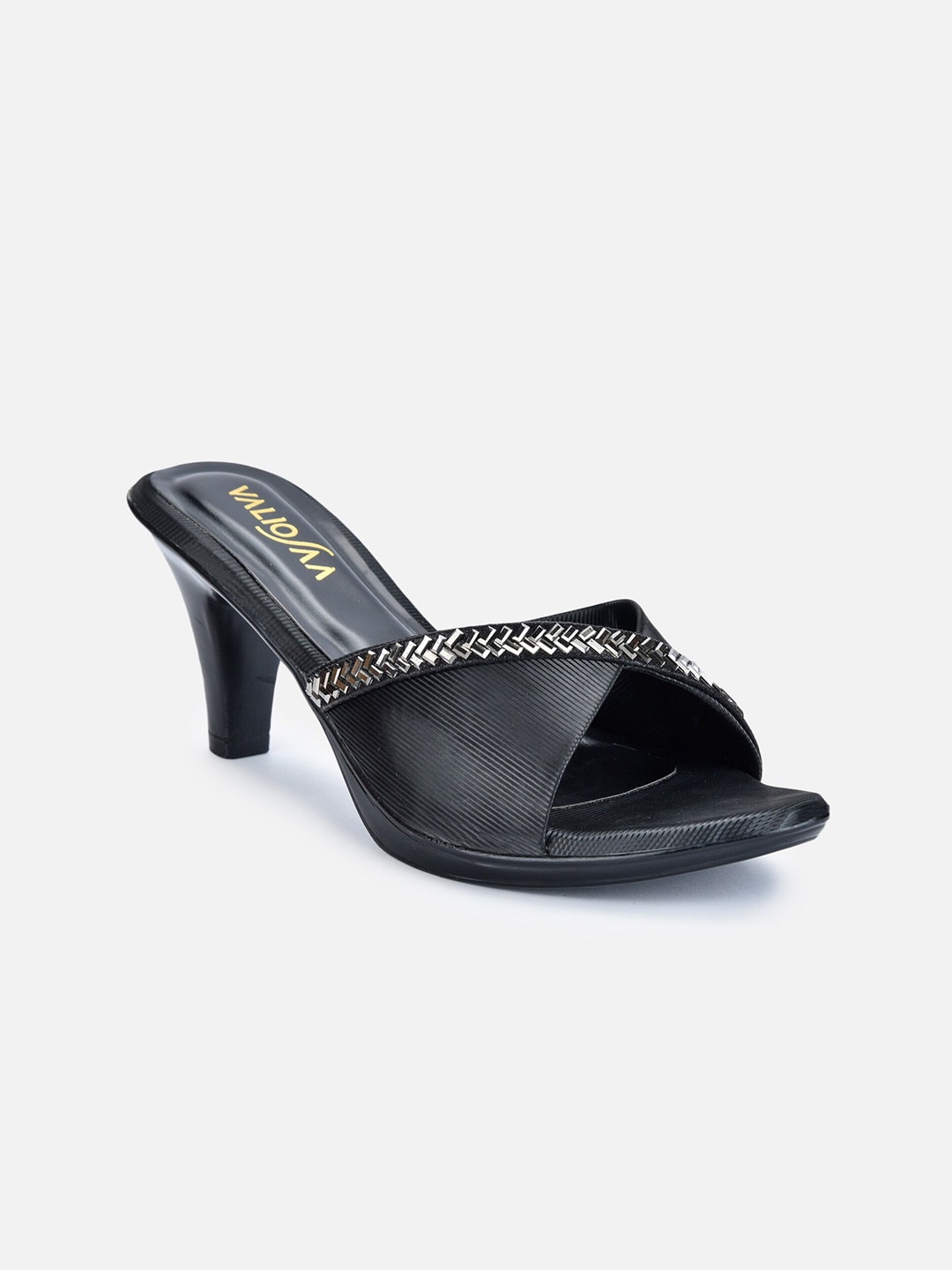 

VALIOSAA Black Embellished Ethnic Block Sandals