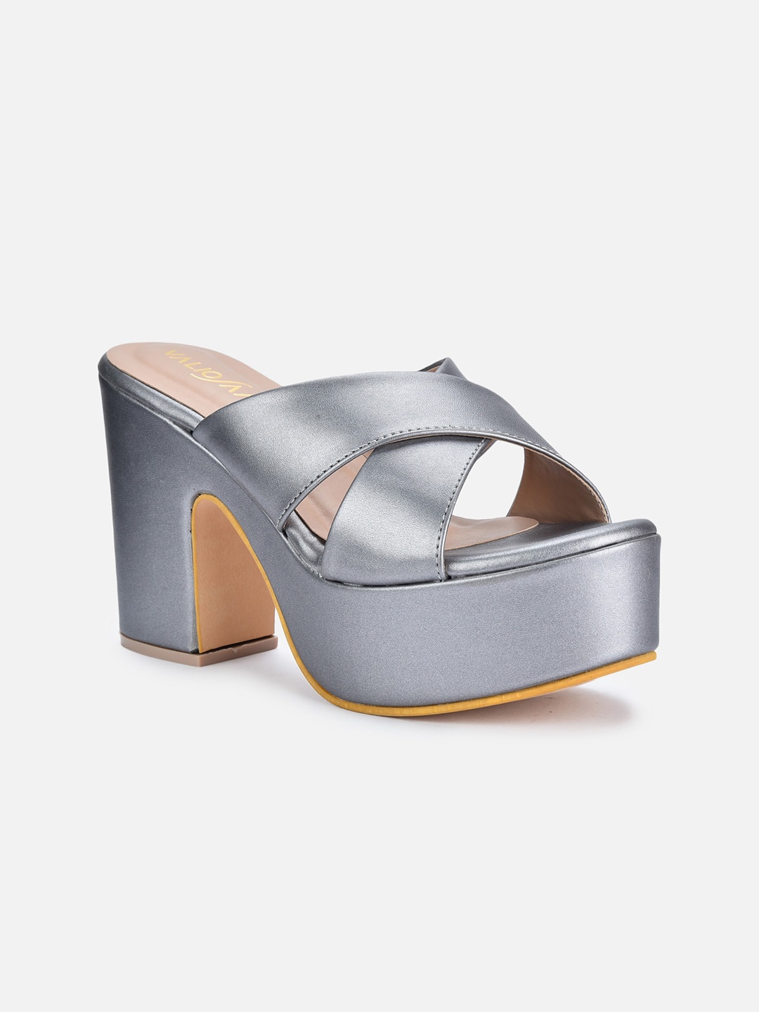 

VALIOSAA Gunmetal-Toned Block Sandals, Metallic
