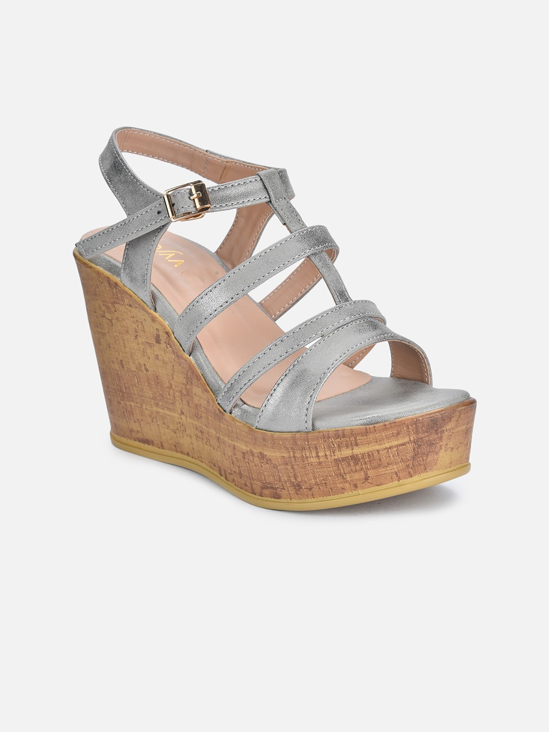 

VALIOSAA Grey Wedge Sandals with Buckles