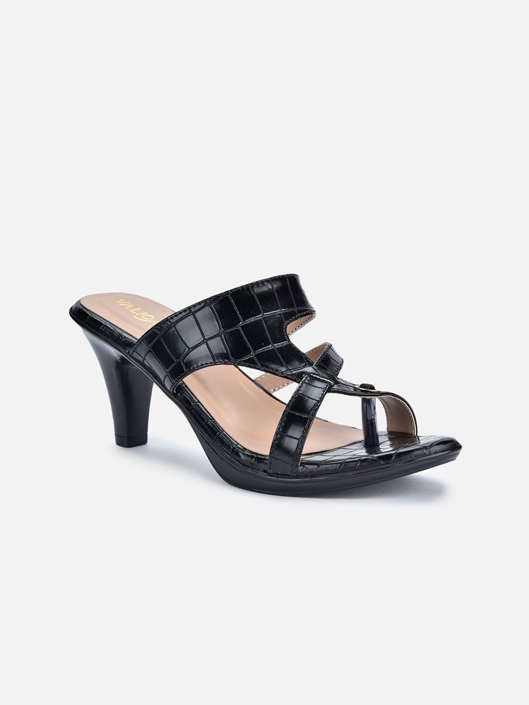 

VALIOSAA Black Embellished Block Sandals