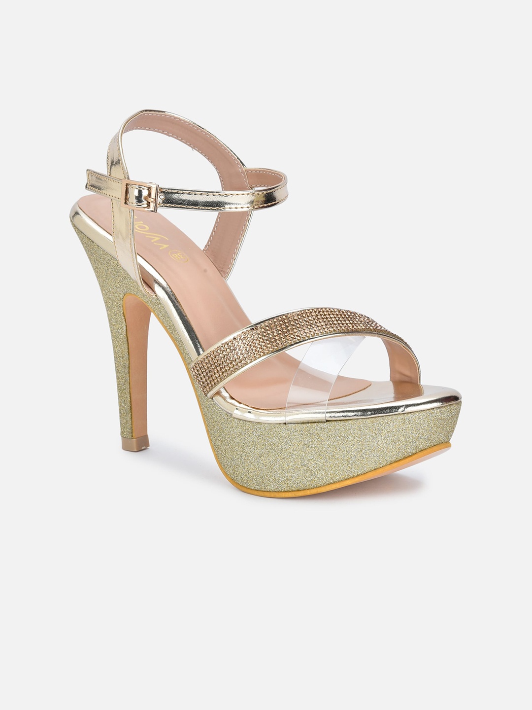 

VALIOSAA Gold-Toned Party Stiletto Sandals