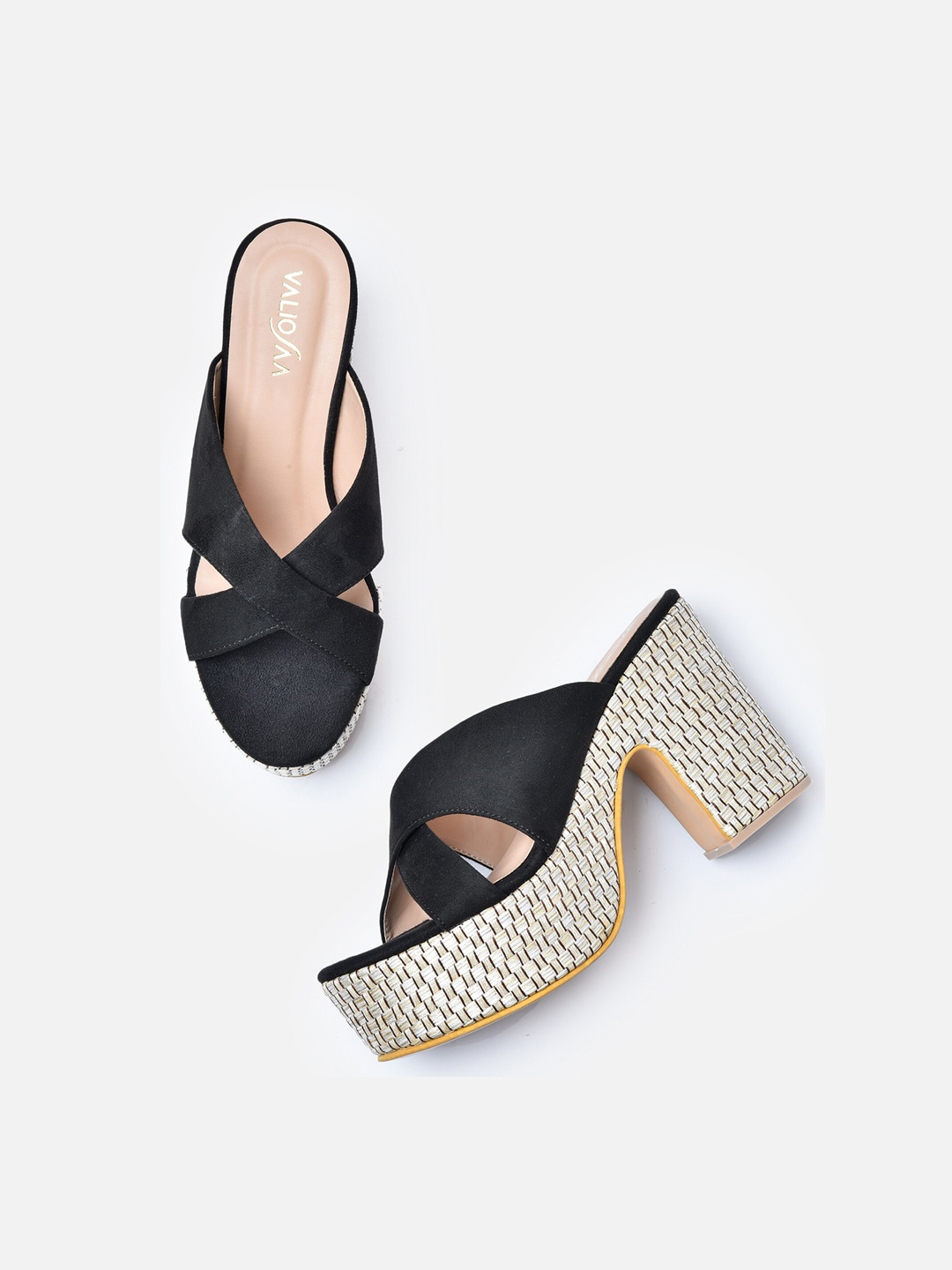 

VALIOSAA Black Suede Platform Sandals with Buckles