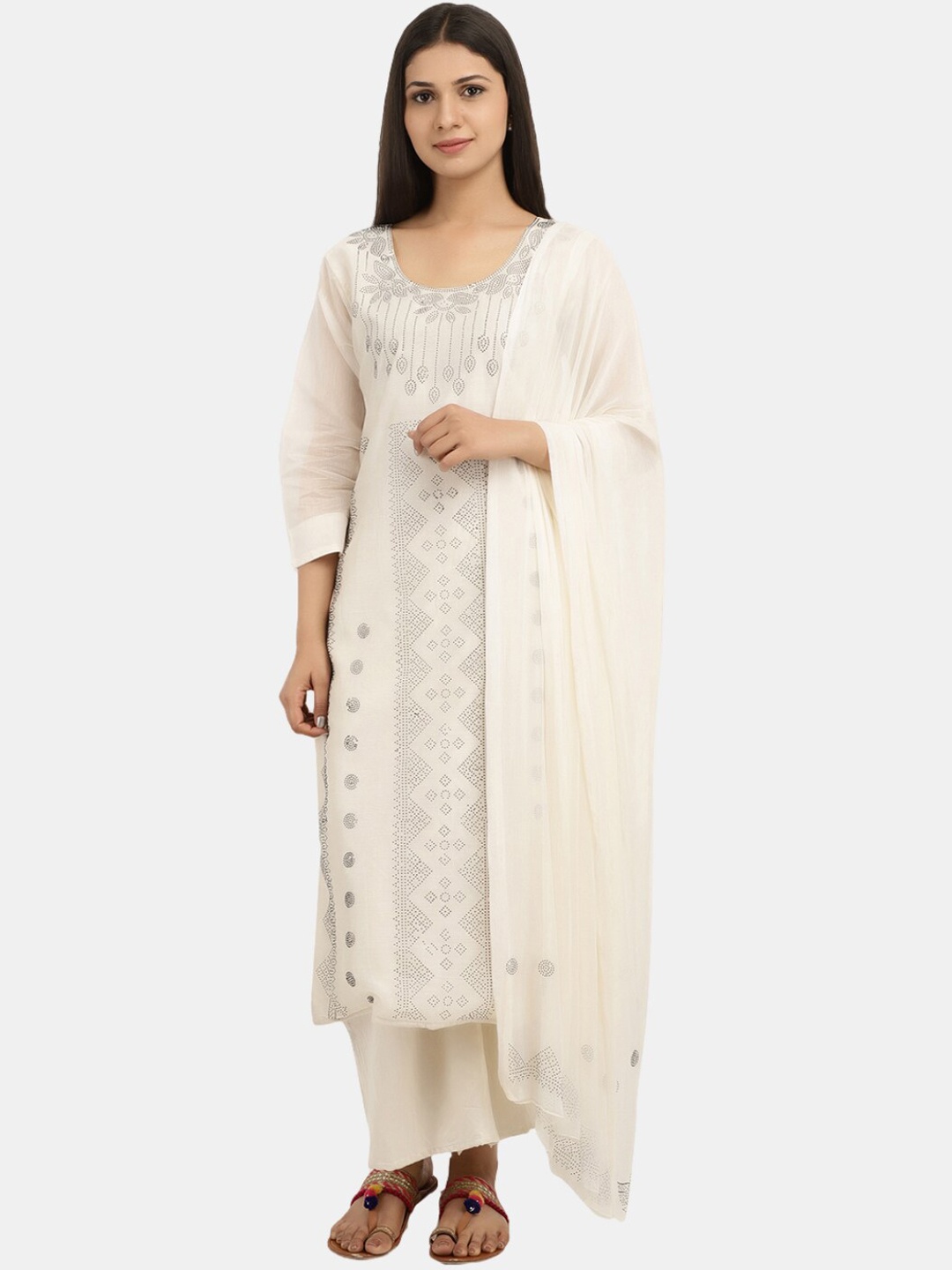 

V-Mart Women Off White Ethnic Motifs Thread Work Anarkali Kurta