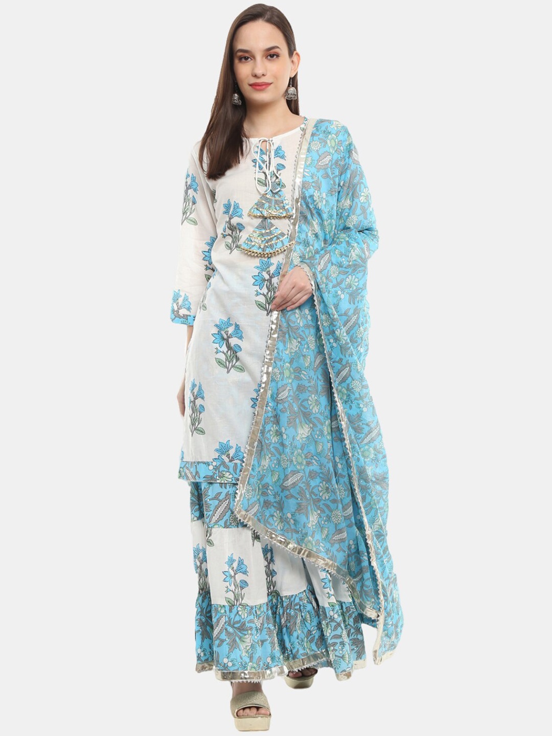 

V-Mart Women White Floral Printed Anarkali Kurta