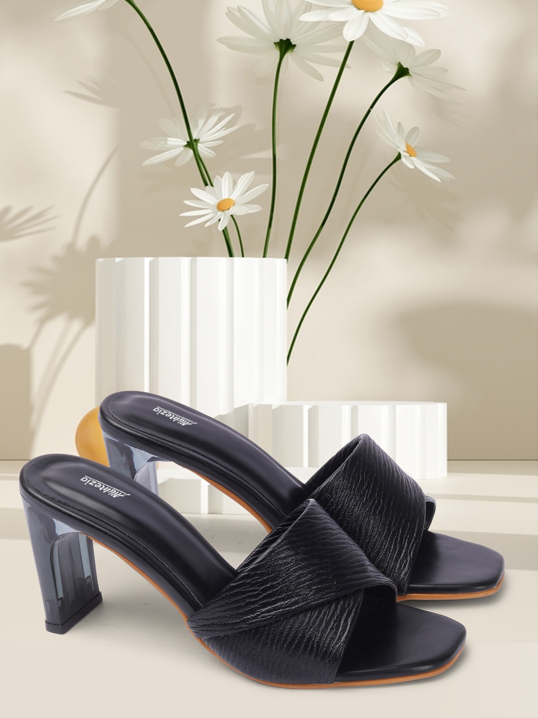 

Alishtezia Black PU Block Sandals