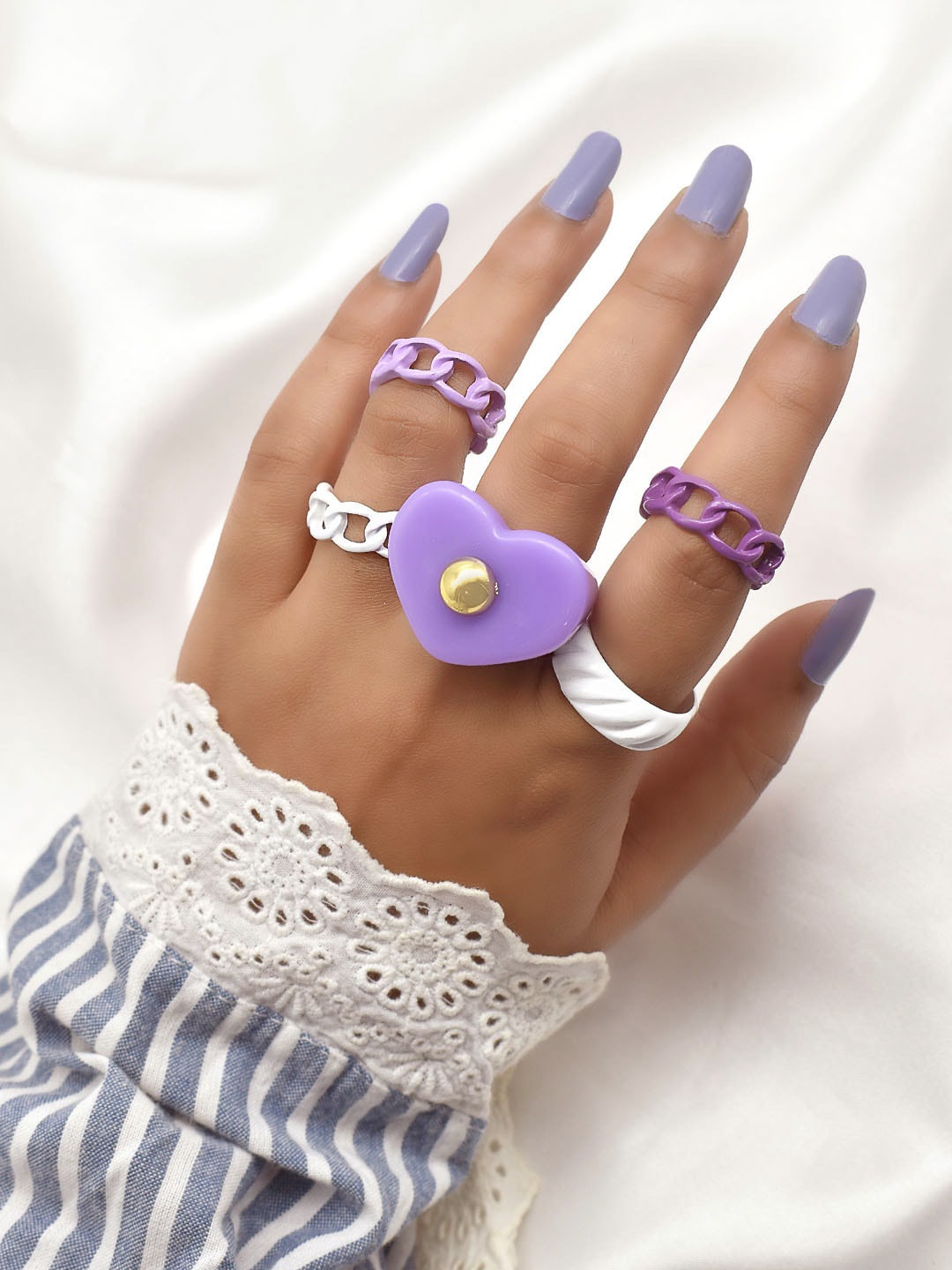 

JOKER & WITCH Women Purple & White Ring Stack