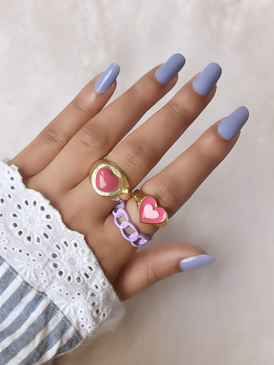 

JOKER & WITCH Set Of 3 Gold-Toned & Purple Adjustable Finger Ring