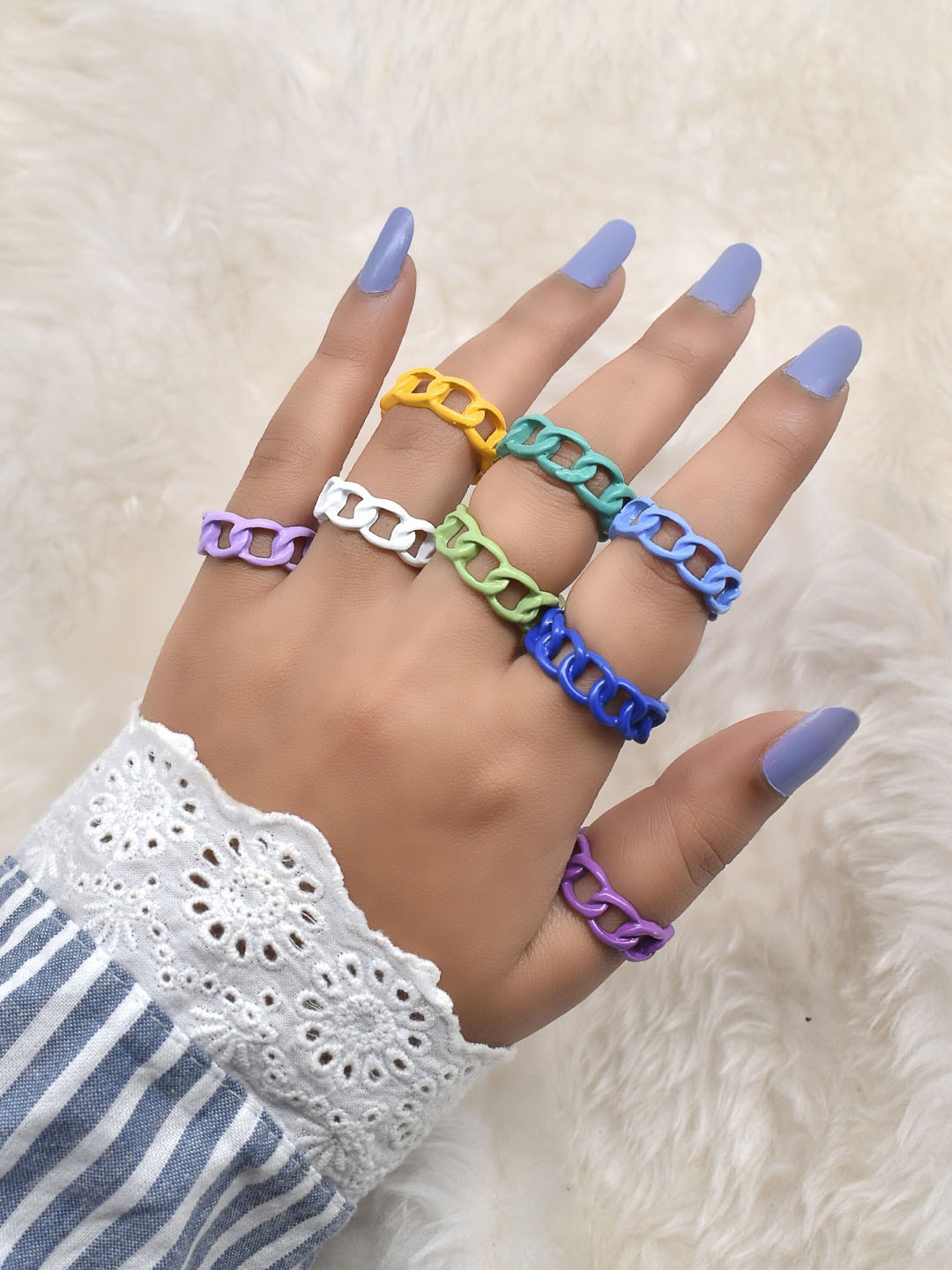 

JOKER & WITCH Set of 8 Chainlink Adjustable Finger Ring, Purple